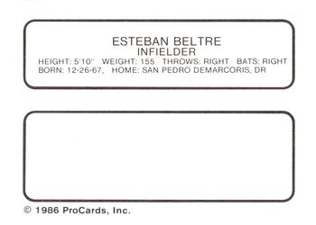 1986 ProCards West Palm Beach Expos #5 Esteban Beltre Back