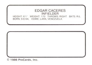 1986 ProCards West Palm Beach Expos #7 Edgar Caceres Back