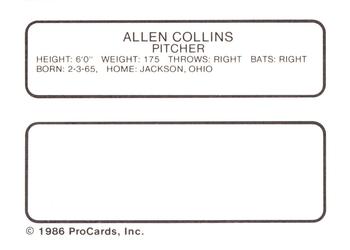 1986 ProCards West Palm Beach Expos #8 Allen Collins Back