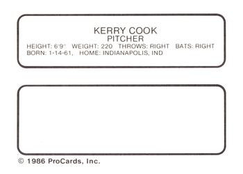1986 ProCards West Palm Beach Expos #9 Kerry Cook Back