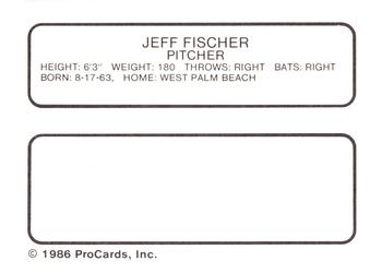 1986 ProCards West Palm Beach Expos #15 Jeff Fischer Back