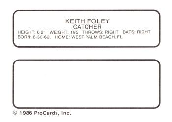 1986 ProCards West Palm Beach Expos #17 Keith Foley Back