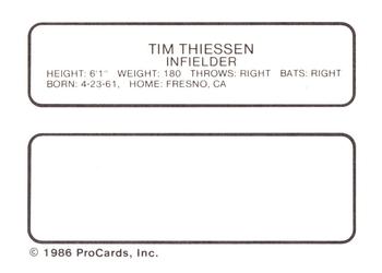 1986 ProCards West Palm Beach Expos #26 Tim Thiessen Back