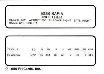 1986 ProCards Winston-Salem Spirits #NNO Bob Bafia Back