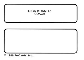 1986 ProCards Winston-Salem Spirits #NNO Rick Kranitz Back