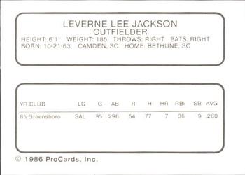 1986 ProCards Winter Haven Red Sox #NNO Leverne Jackson Back