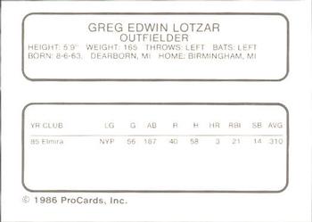1986 ProCards Winter Haven Red Sox #NNO Greg Lotzar Back