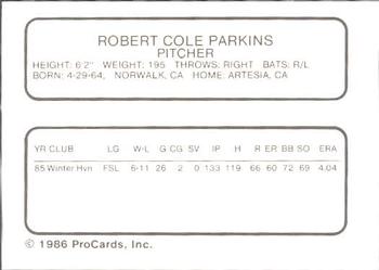 1986 ProCards Winter Haven Red Sox #NNO Rob Parkins Back
