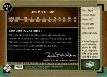 2012 SP Signature Edition #BOS-6 Jim Rice Back