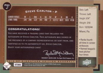2012 SP Signature Edition #PHI-2 Steve Carlton Back