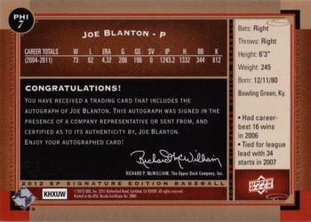 2012 SP Signature Edition #PHI-7 Joe Blanton Back