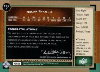 2012 SP Signature Edition #TEX-1 Nolan Ryan Back