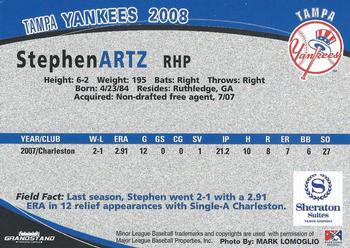 2008 Grandstand Tampa Yankees #4 Stephen Artz Back