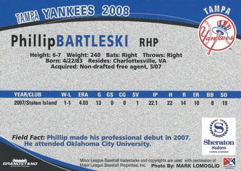 2008 Grandstand Tampa Yankees #5 Phillip Bartleski Back
