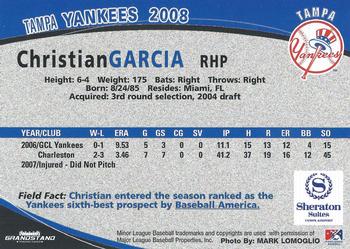 2008 Grandstand Tampa Yankees #12 Christian Garcia Back