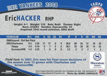 2008 Grandstand Tampa Yankees #14 Eric Hacker Back