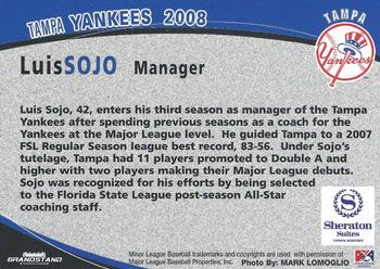 2008 Grandstand Tampa Yankees #30 Luis Sojo Back
