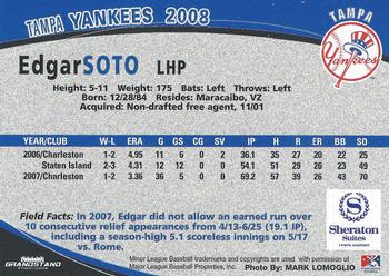 2008 Grandstand Tampa Yankees #31 Edgar Soto Back