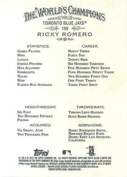 2012 Topps Allen & Ginter #199 Ricky Romero Back