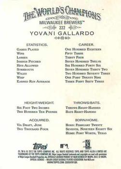 2012 Topps Allen & Ginter #222 Yovani Gallardo Back