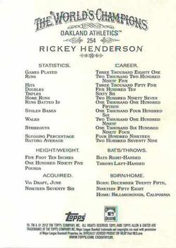 2012 Topps Allen & Ginter #254 Rickey Henderson Back