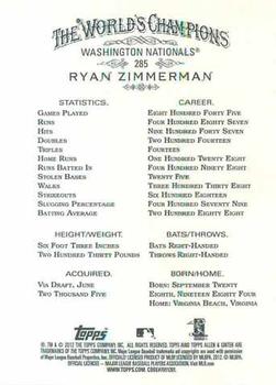 2012 Topps Allen & Ginter #285 Ryan Zimmerman Back