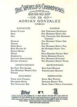 2012 Topps Allen & Ginter #316 Adrian Gonzalez Back