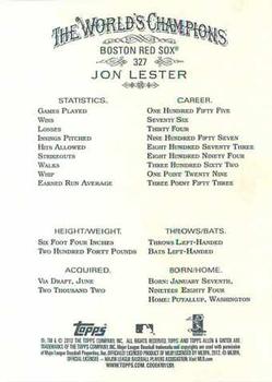 2012 Topps Allen & Ginter #327 Jon Lester Back