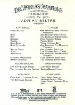 2012 Topps Allen & Ginter #334 Adrian Beltre Back