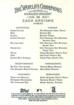 2012 Topps Allen & Ginter #343 Zack Greinke Back