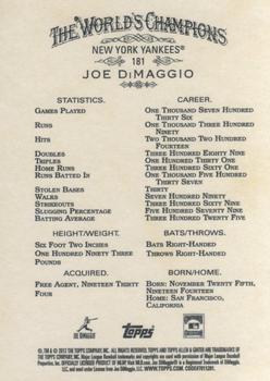 2012 Topps Allen & Ginter #181 Joe DiMaggio Back