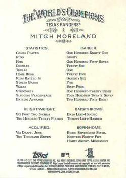 2012 Topps Allen & Ginter #8 Mitch Moreland Back