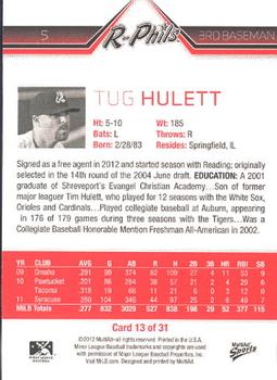2012 MultiAd Reading Phillies #13 Tug Hulett Back