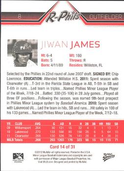2012 MultiAd Reading Phillies #14 Jiwan James Back