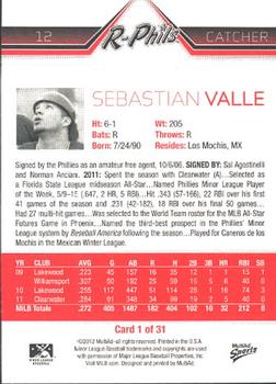 2012 MultiAd Reading Phillies #1 Sebastian Valle Back