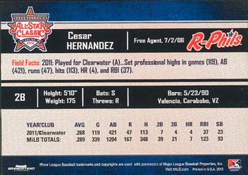 2012 Grandstand Eastern League All-Stars Eastern Division #NNO Cesar Hernandez Back