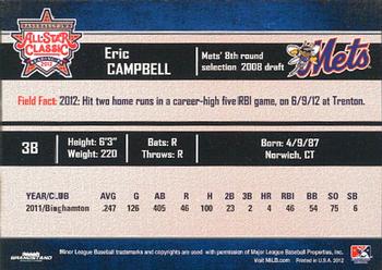 2012 Grandstand Eastern League All-Stars Eastern Division #NNO Eric Campbell Back