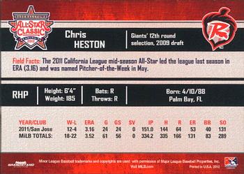 2012 Grandstand Eastern League All-Stars Western Division #NNO Chris Heston Back