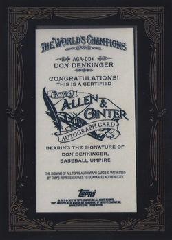 2012 Topps Allen & Ginter - Autographs #AGA-DDK Don Denkinger Back