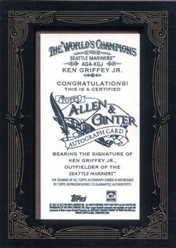 2012 Topps Allen & Ginter - Autographs #AGA-KGJ Ken Griffey Jr. Back