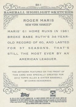 2012 Topps Allen & Ginter - Baseball Highlights Sketches #BH-1 Roger Maris Back