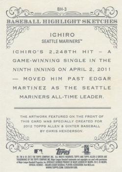 2012 Topps Allen & Ginter - Baseball Highlights Sketches #BH-3 Ichiro Suzuki Back