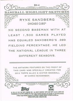 2012 Topps Allen & Ginter - Baseball Highlights Sketches #BH-4 Ryne Sandberg Back