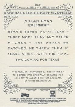 2012 Topps Allen & Ginter - Baseball Highlights Sketches #BH-11 Nolan Ryan Back