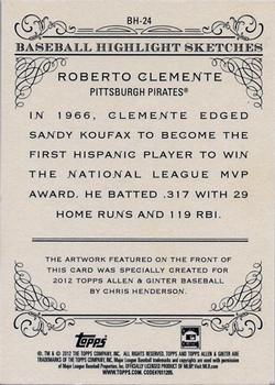 2012 Topps Allen & Ginter - Baseball Highlights Sketches #BH-24 Roberto Clemente Back