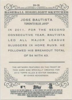 2012 Topps Allen & Ginter - Baseball Highlights Sketches #BH-20 Jose Bautista Back