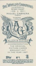 2012 Topps Allen & Ginter - Mini A & G Back #3 Miguel Cabrera Back