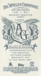 2012 Topps Allen & Ginter - Mini A & G Back #7 Mickey Mantle Back