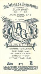 2012 Topps Allen & Ginter - Mini A & G Back #22 Jair Jurrjens Back