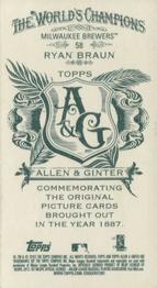 2012 Topps Allen & Ginter - Mini A & G Back #58 Ryan Braun Back